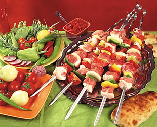 food photography of raw meat kebab HD wallpaper